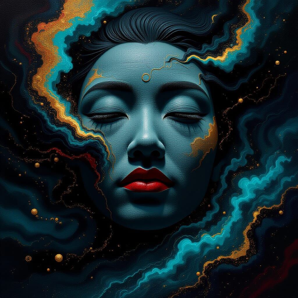 Cosmic Asian Face with Clay Texture