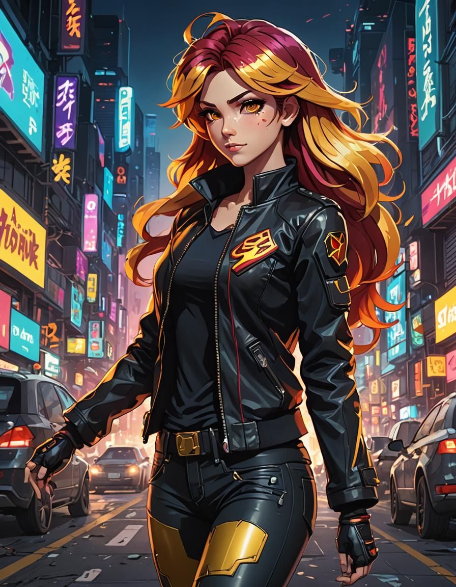 Sunset Shimmer in Cyberpunk Style: Anime Art