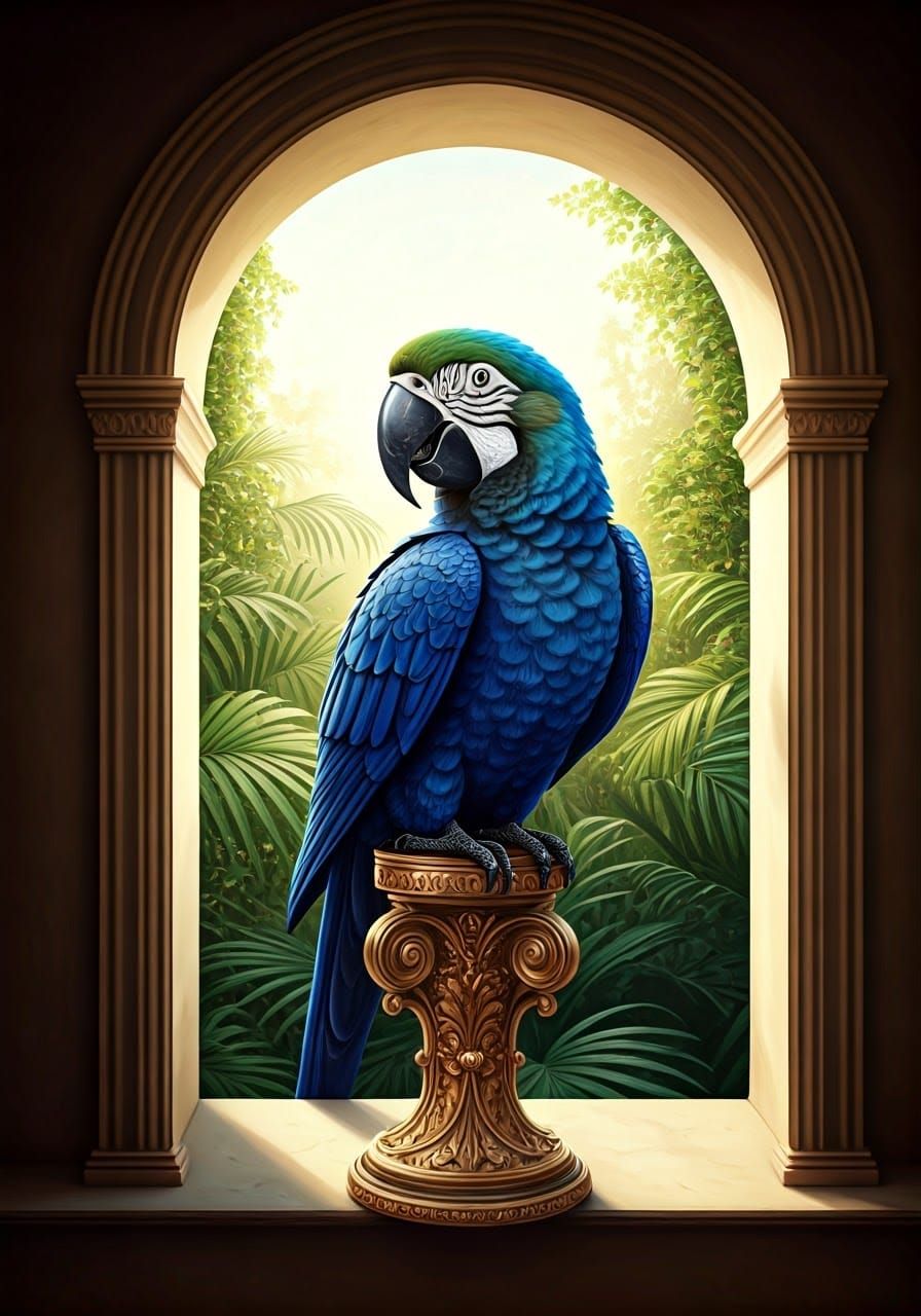 Sapphire Macaw Figurine in Sunlight