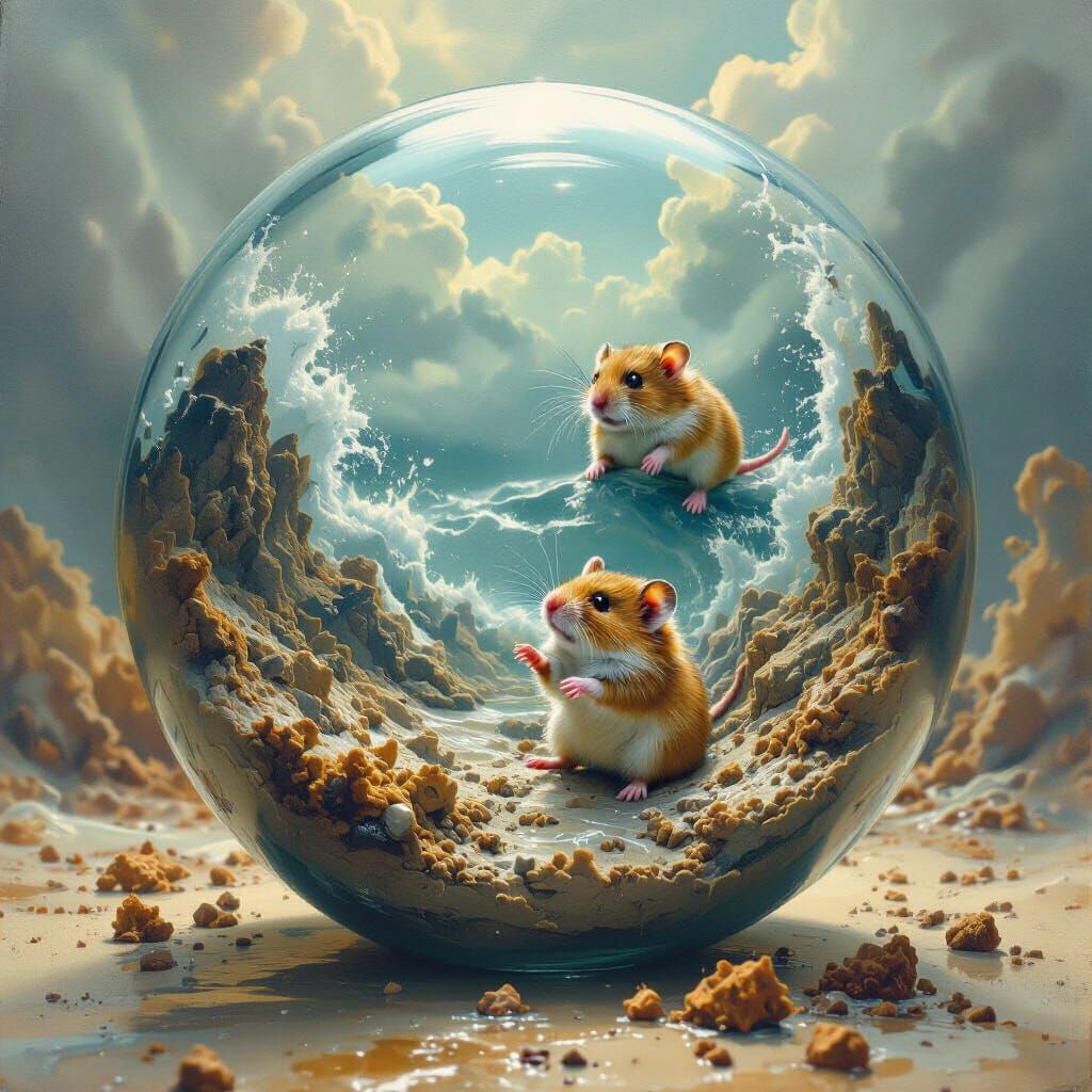 Hamster's Hope in Stormy Sea: A Surreal Painterly Scene