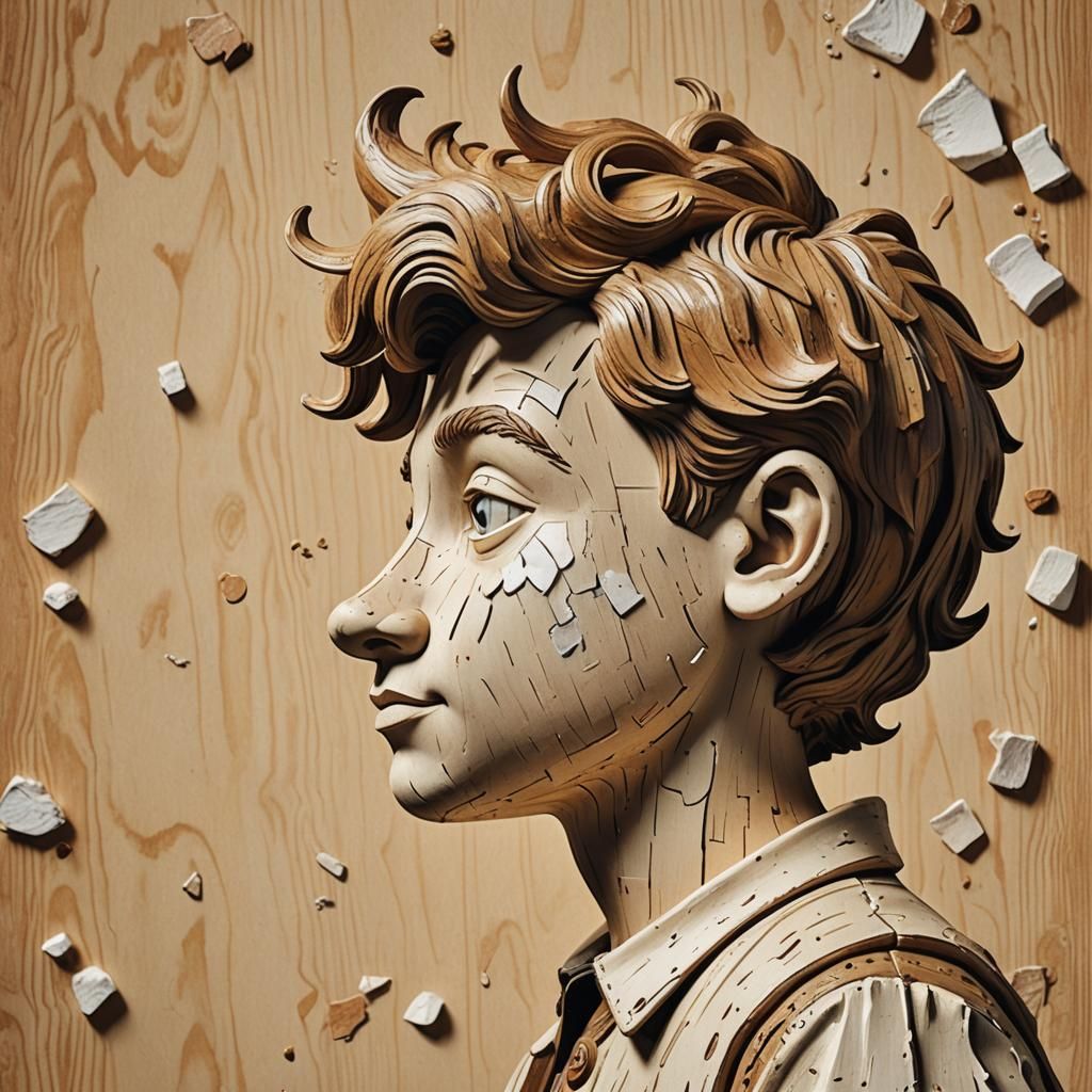 Detailed Wood Sculpture of Child's Drawing