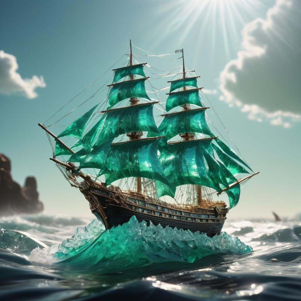 Crystal Clipper Ship on Emerald Sea