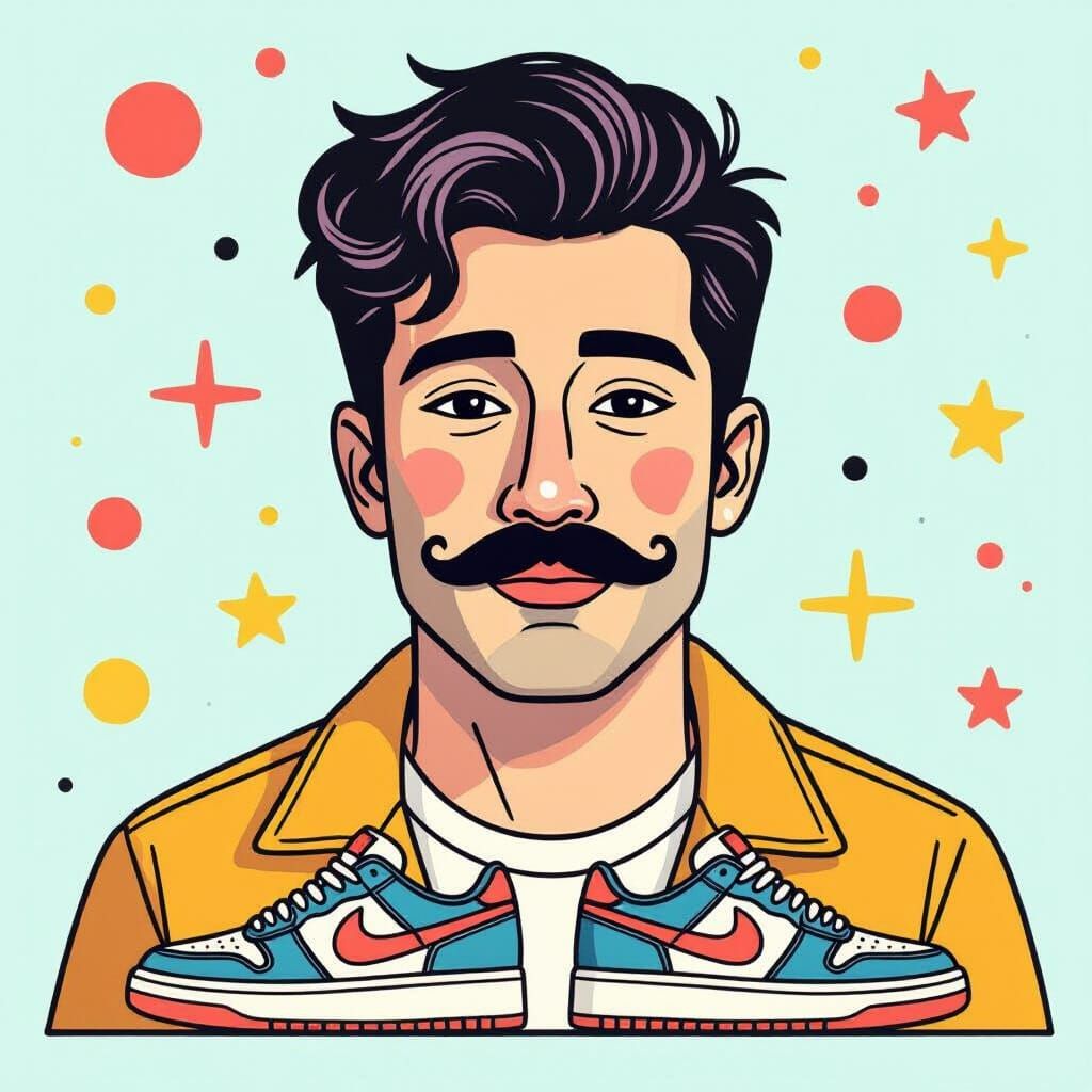 80s Man in Single Line Art on Pastel