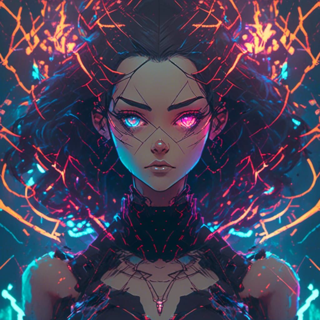 Queen of Darkness in Cyberpunk Luminescence