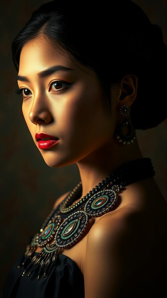 Art Nouveau Korean Woman Portrait in Geometric Style