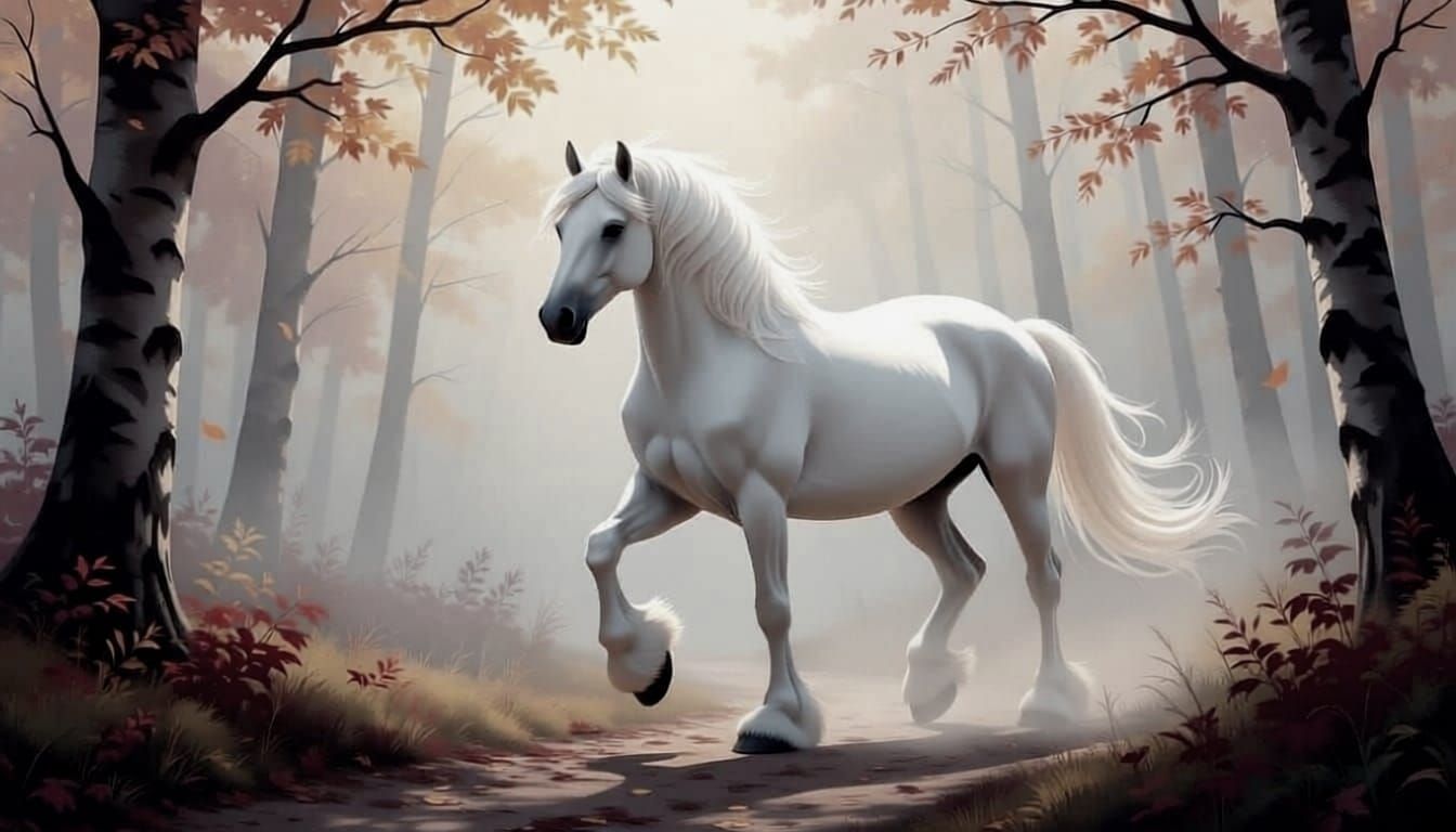 Ethereal Autumn Forest with White Equine