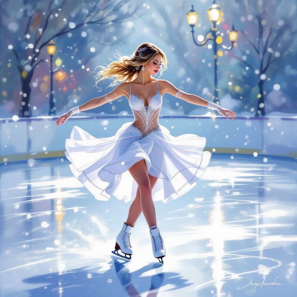 Elegant Ice Skater Dancing in Luminous Light
