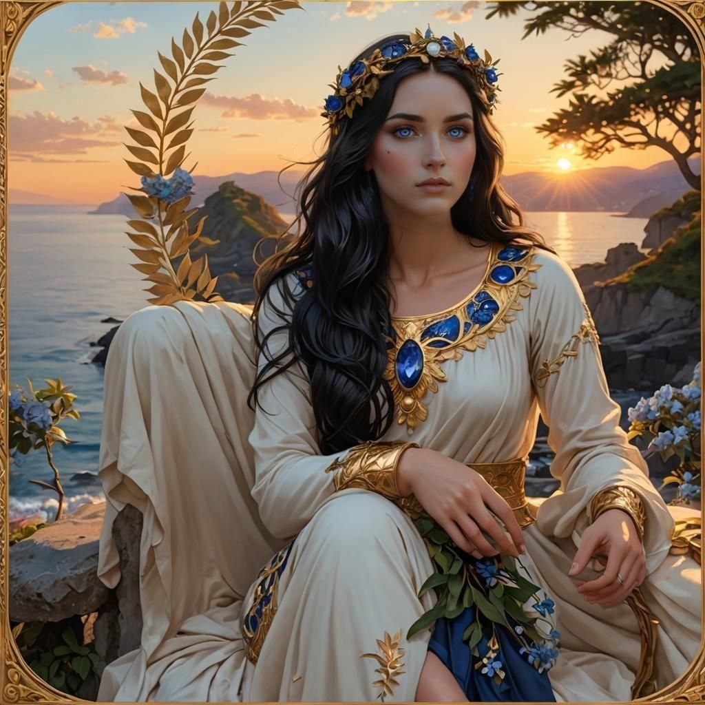 Goddess with Laurel Wreath in Romantic Landscape