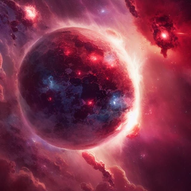 Ruby Planet Engulfed by Solar Storm in Space