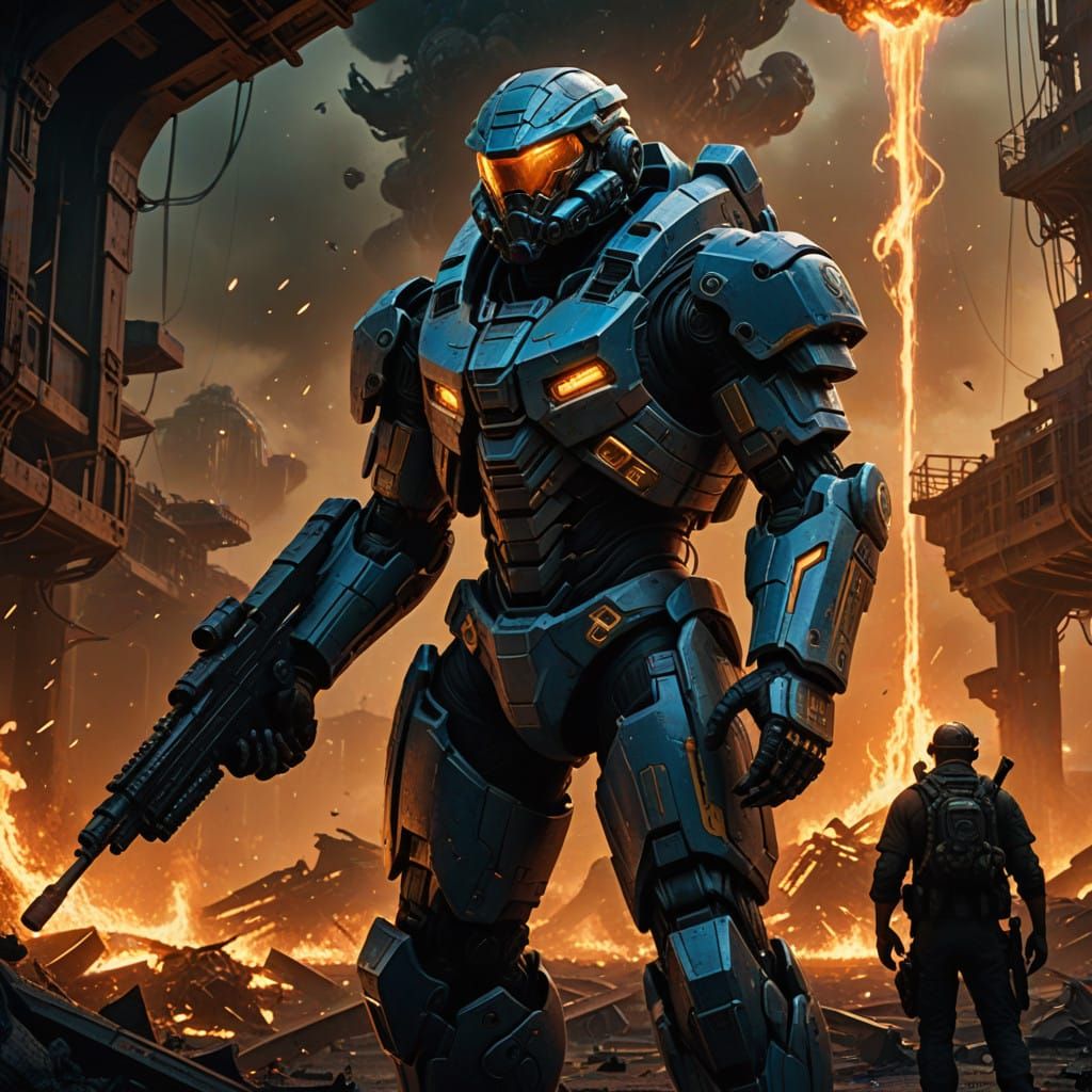 Cyberpunk Soldier in Inferno