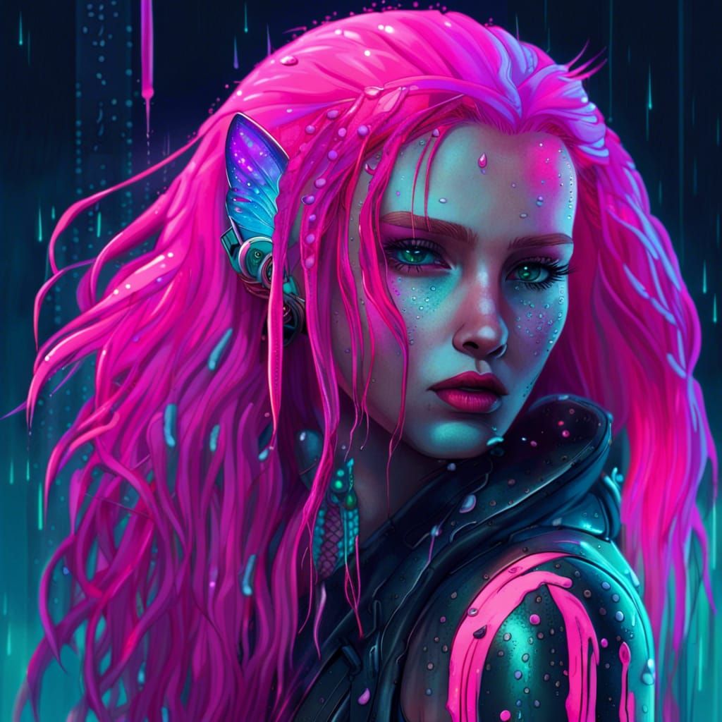 Cyberpunk Mermaid with Neon Lighting and Pink Hair