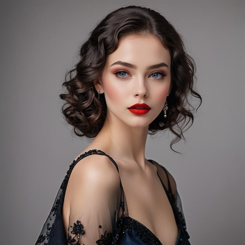 Young Woman with Red Lips in Limousine: Hyperrealistic Photo