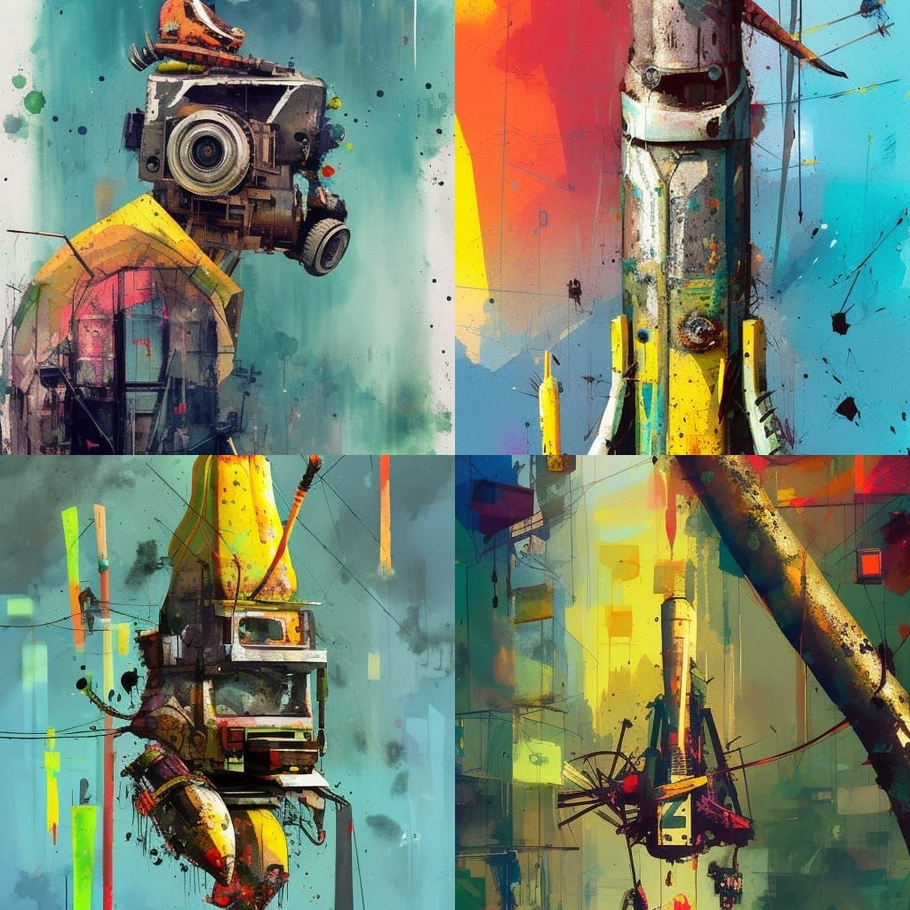 Banana Rocket Launch in Colorful Impasto Style