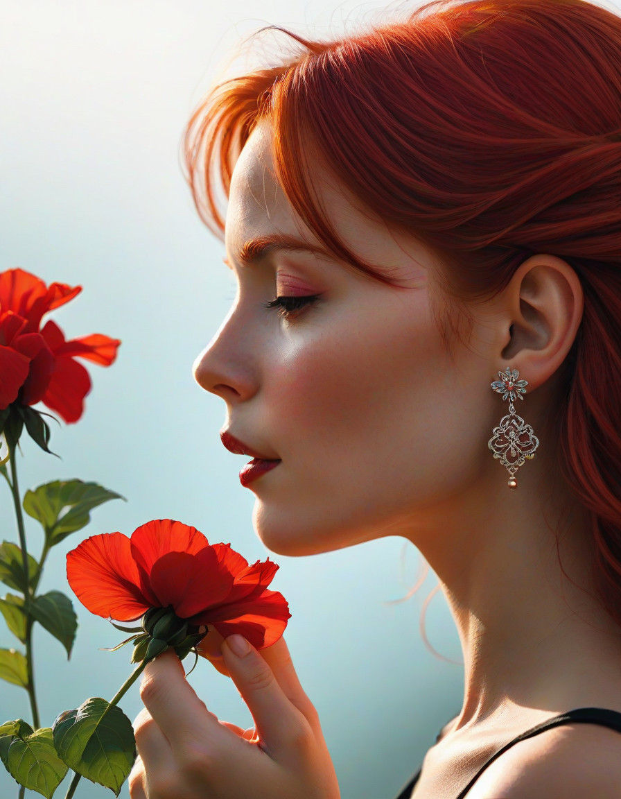 A Woman in Crimson as a Vibrant Impressionist Portrait