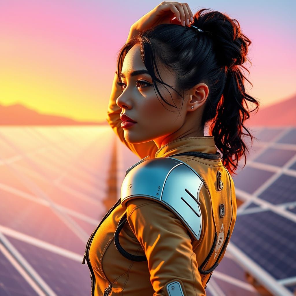 Solar Farm Worker in Futuristic Landscape