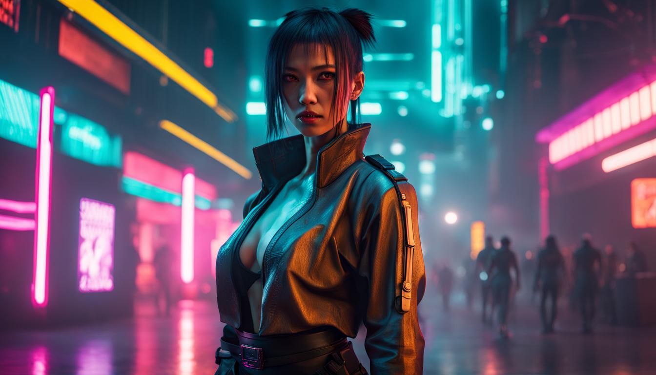 Futuristic Gorean Time Fighter in Cyberpunk Neon