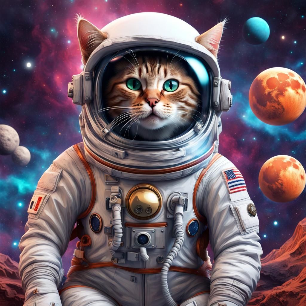 Astronaut Cat on Alien Planet as Graffiti Art