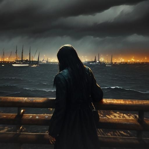 Port Woman Begging for Hope in Expressionist Style