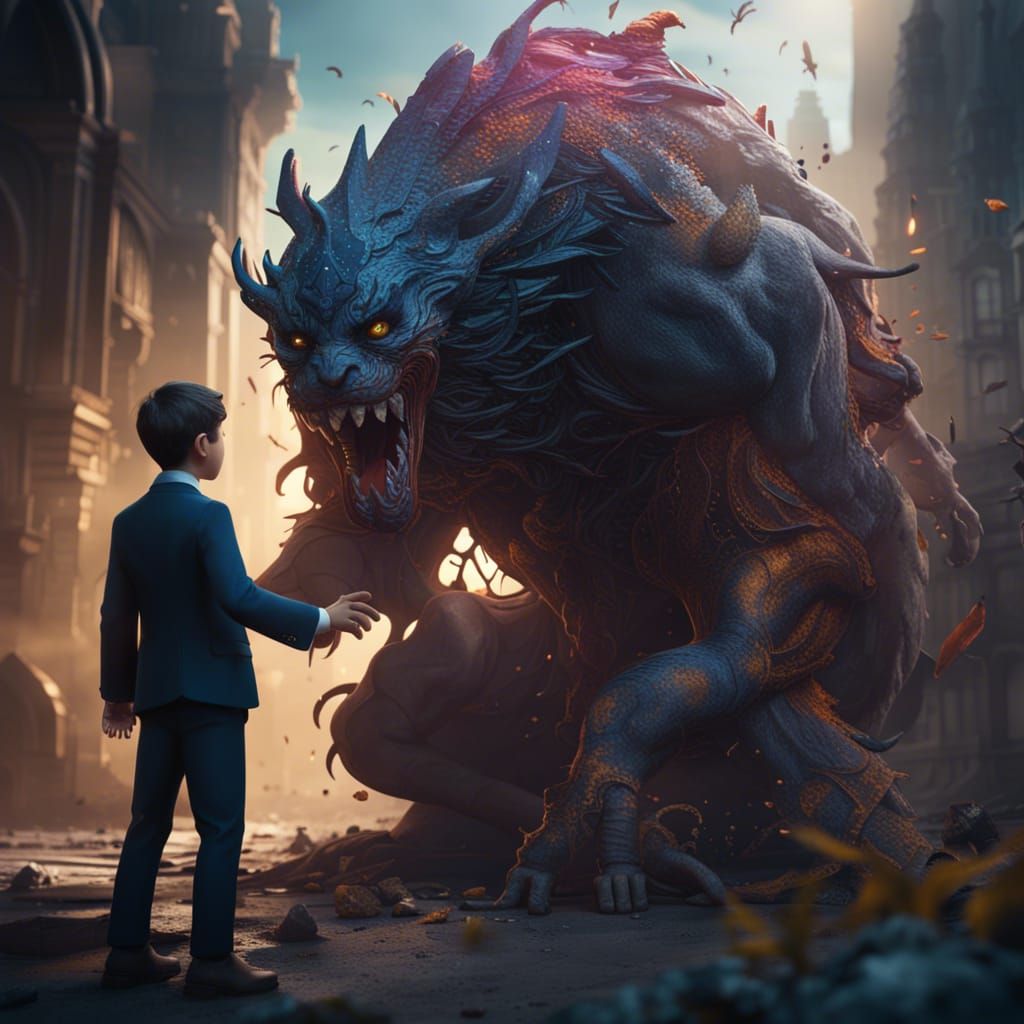 Businessman Scolding Boy: Detailed Matte Painting