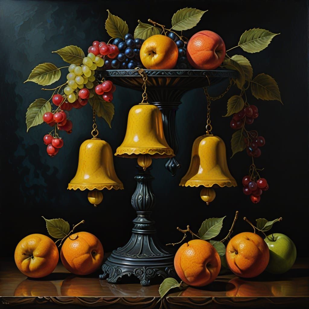 Surreal Fruit Bells Still Life Oil Painting