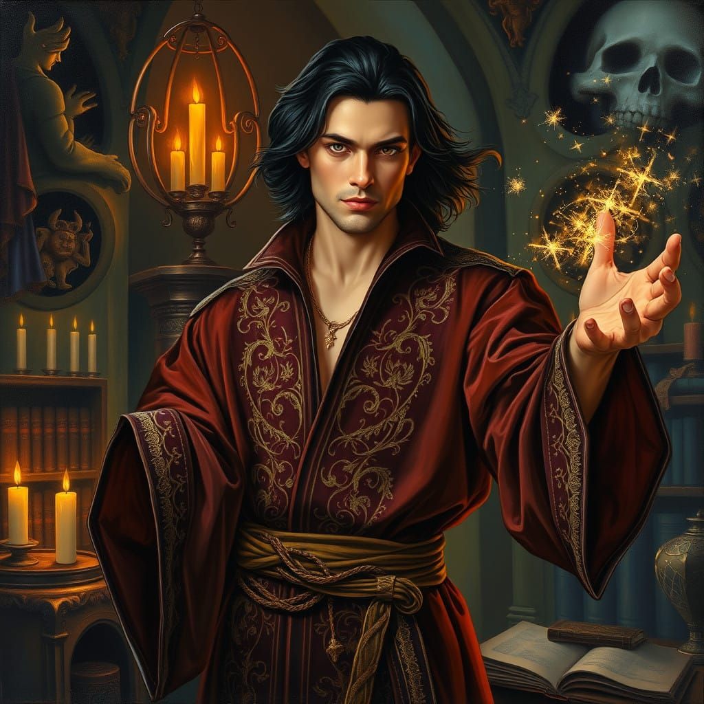 Mystical Mage Conjured in Oil Painting Style