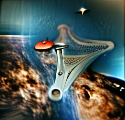 Starship Enterprise Orbiting a Distant Planet