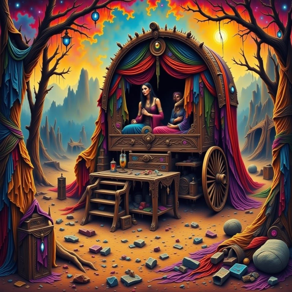 Mystical Gypsy Fortune Teller in Elaborate Wagon
