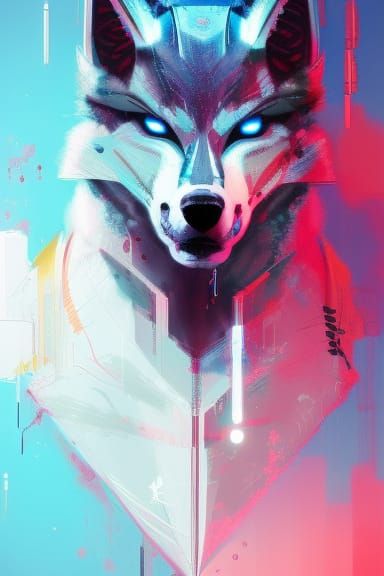 Cyberpunk Wolf Portrait: Digital Art Concept