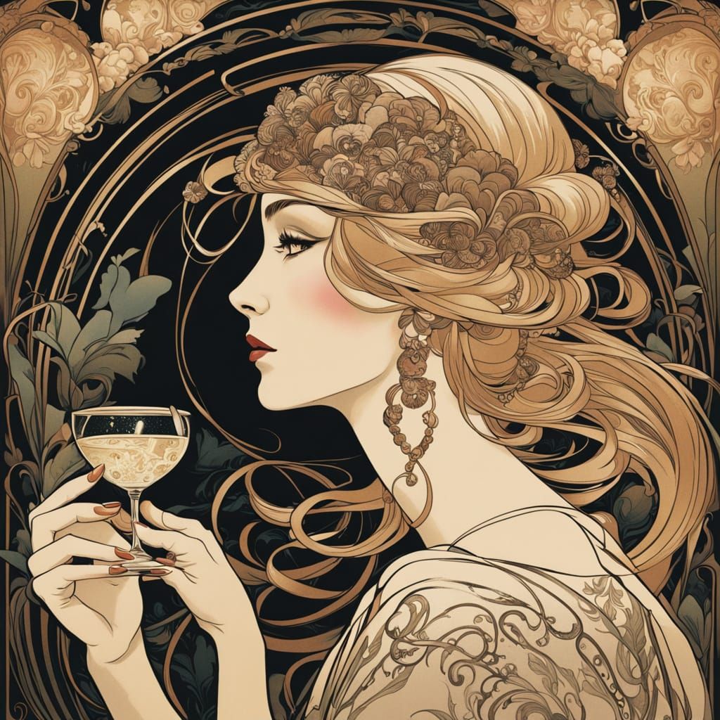 Elegant Cocktail Scene in Art Nouveau Style