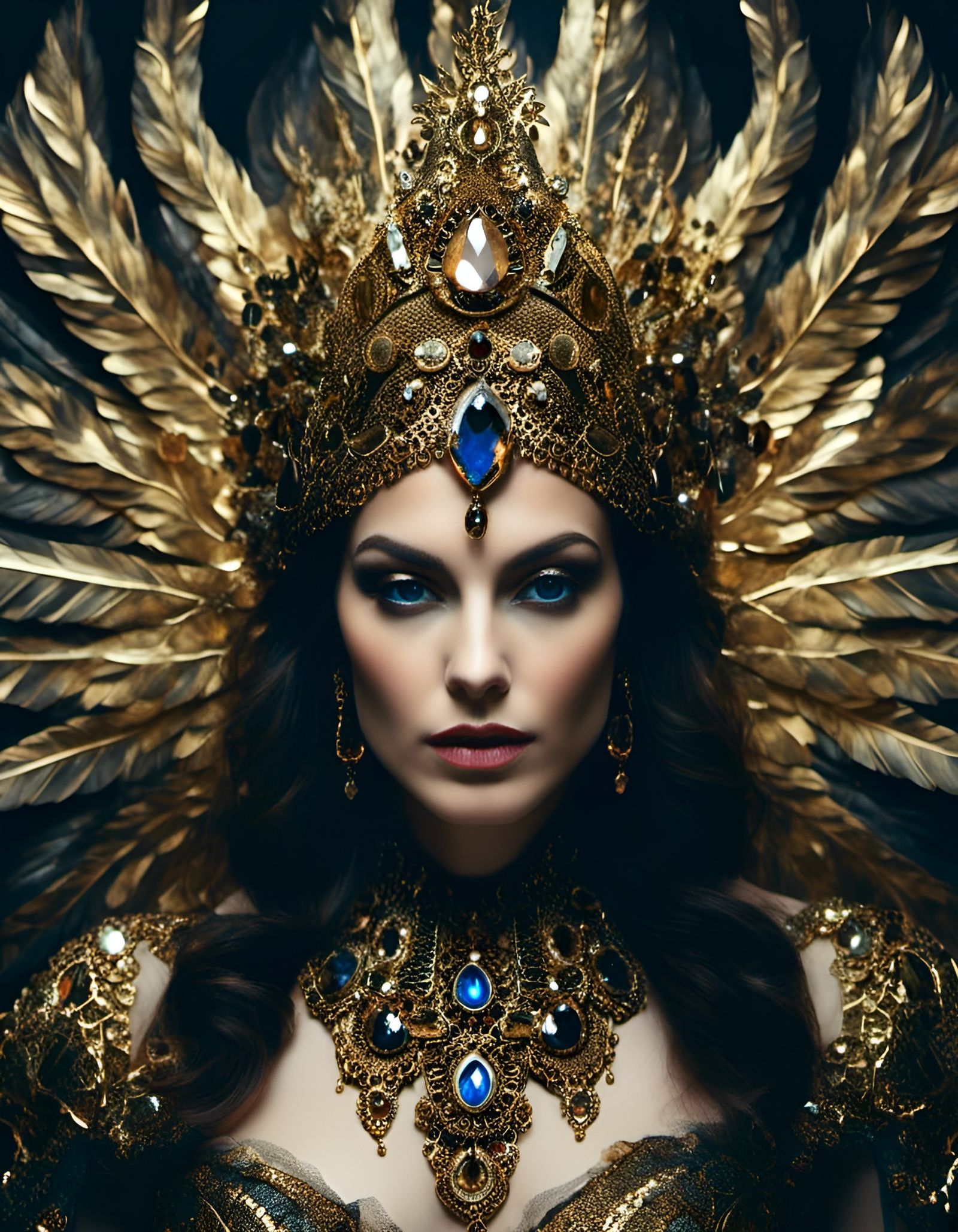 Ornate Fae Queen Goddess in a Golden Fire