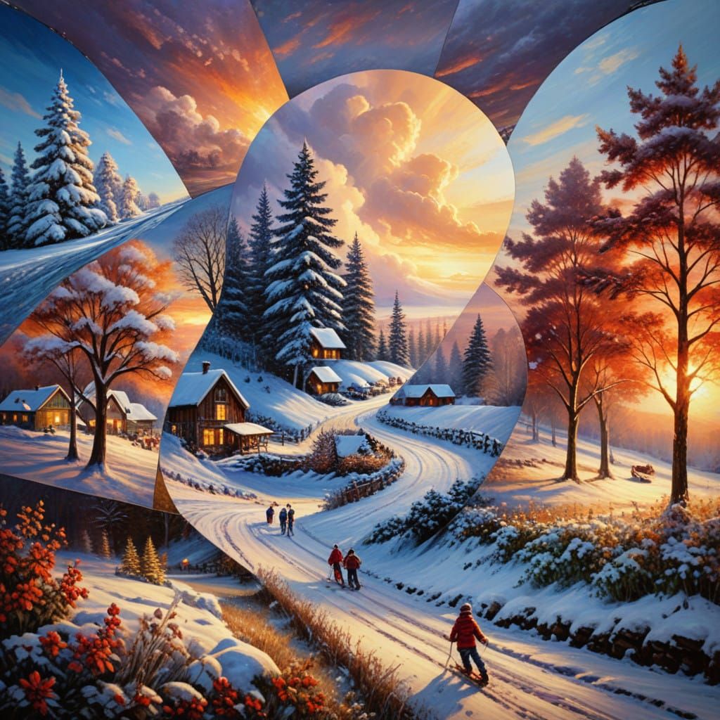 Winter Wonderland Collage in Impasto Style