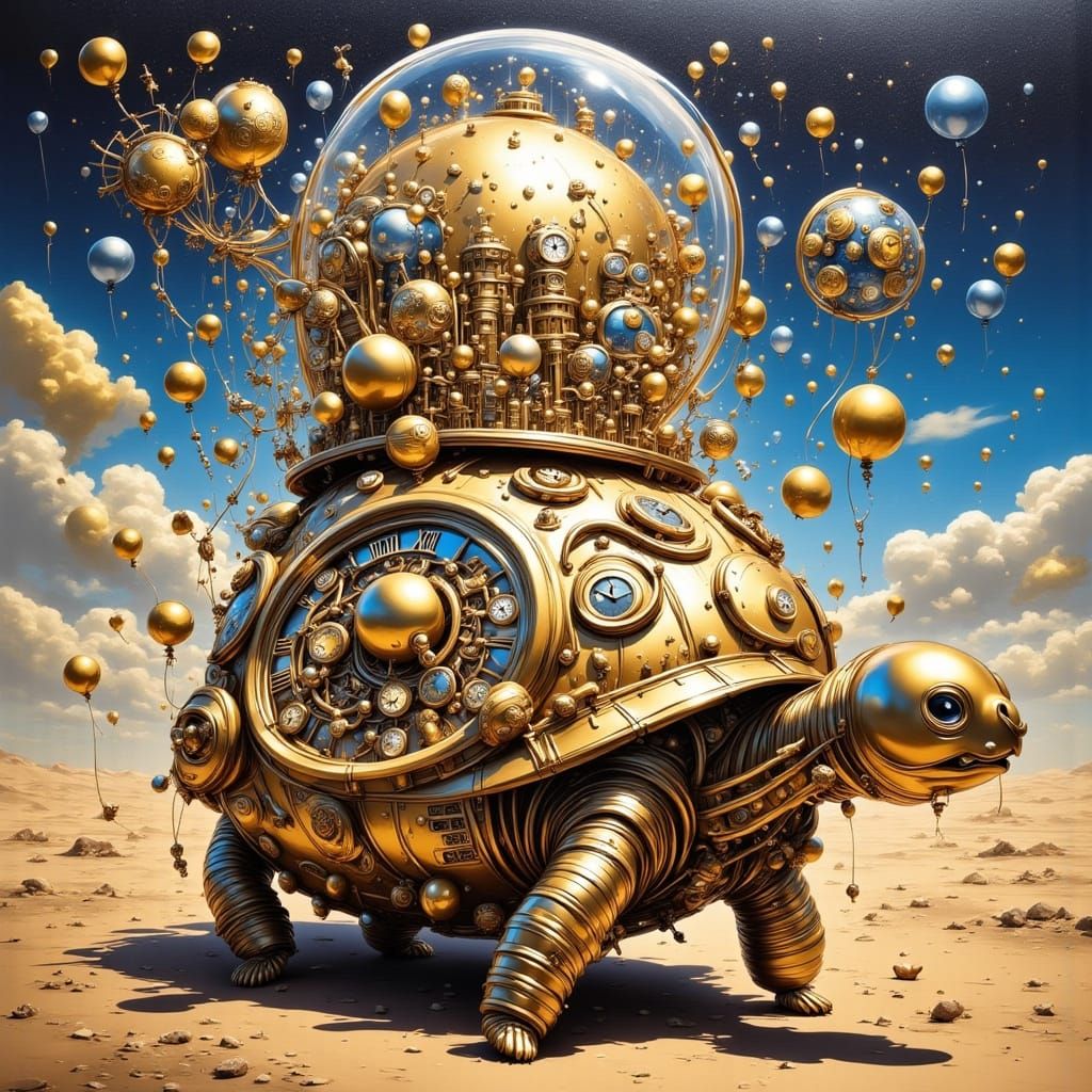 Surreal Tortoise City in a Vortex Sky