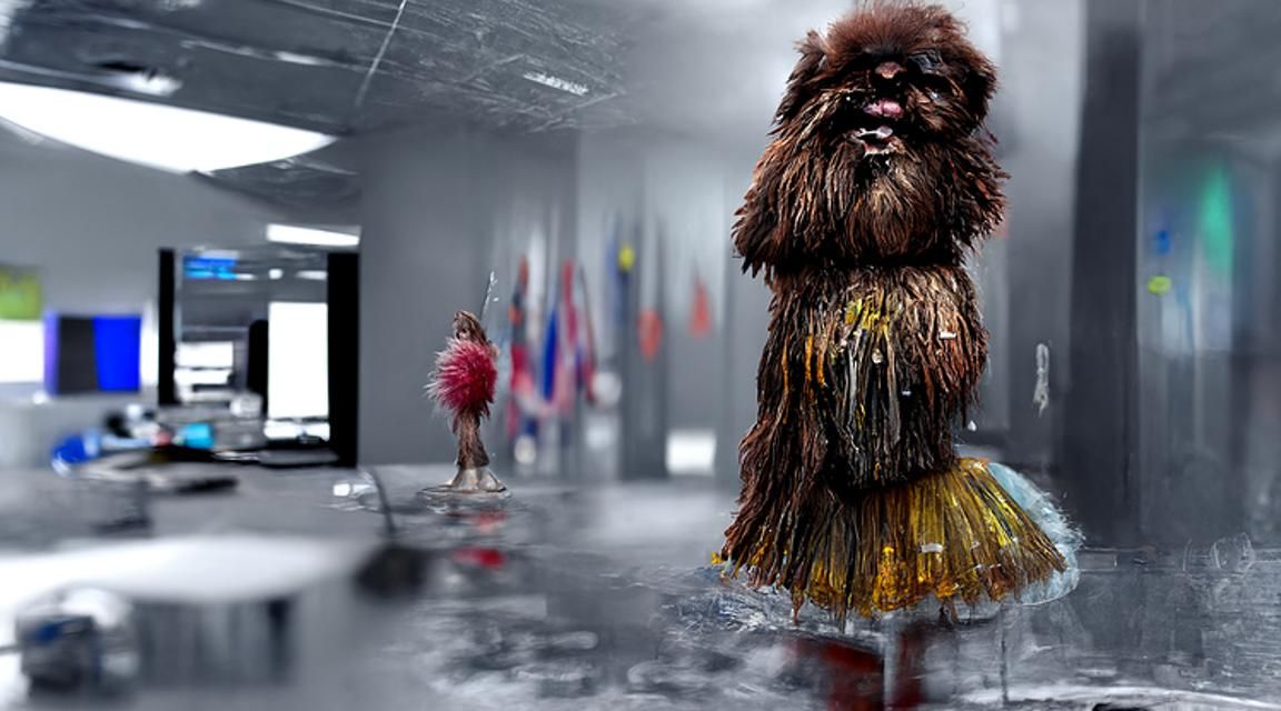 Chewbacca in Tutu at Call Center: 8K Render