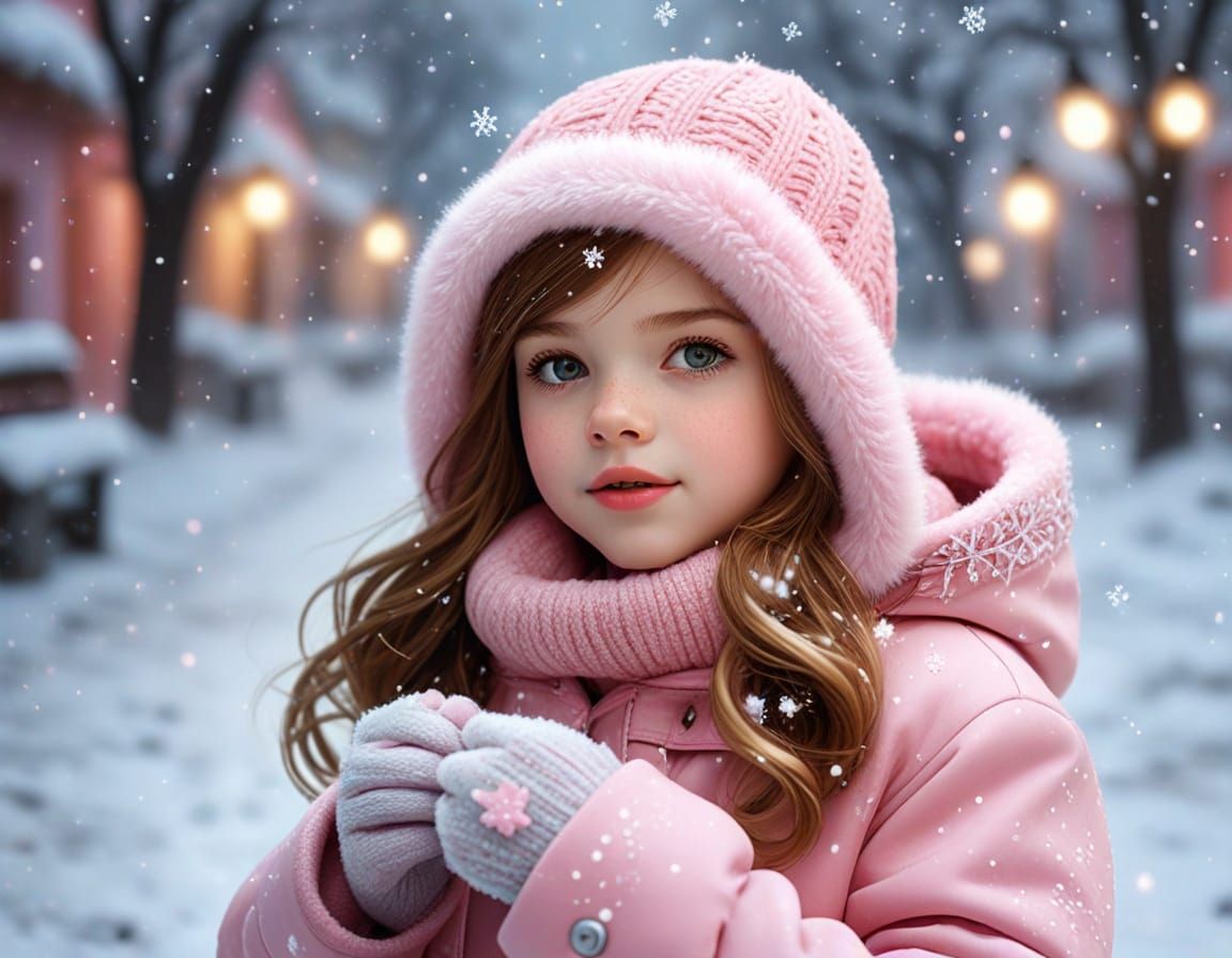 Little Girl's Winter Dream: Pastel Digital Art