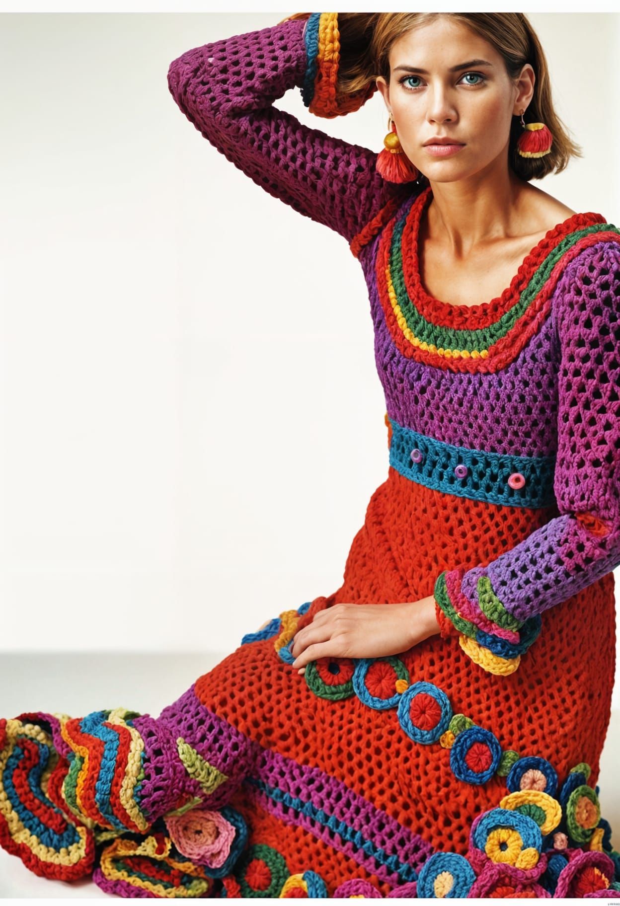 Crocheted Dress with Puffy Sleeves, Studio Portrait