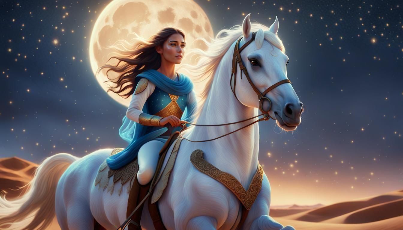 Moonlit Arabian Horse Ride, Pixar Style