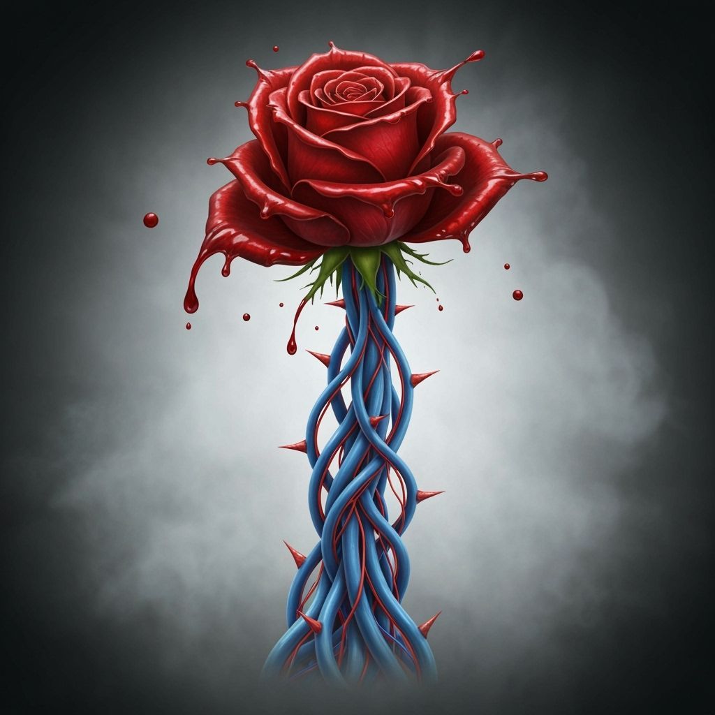 Ethereal Rose With Blood Petals and Vein Stem