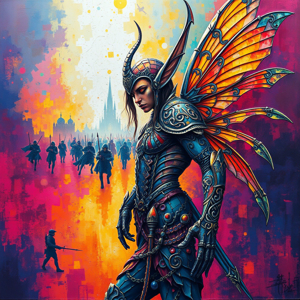 Ethereal Mosaic Fairy Elf in Abstract Heavy Metal Style