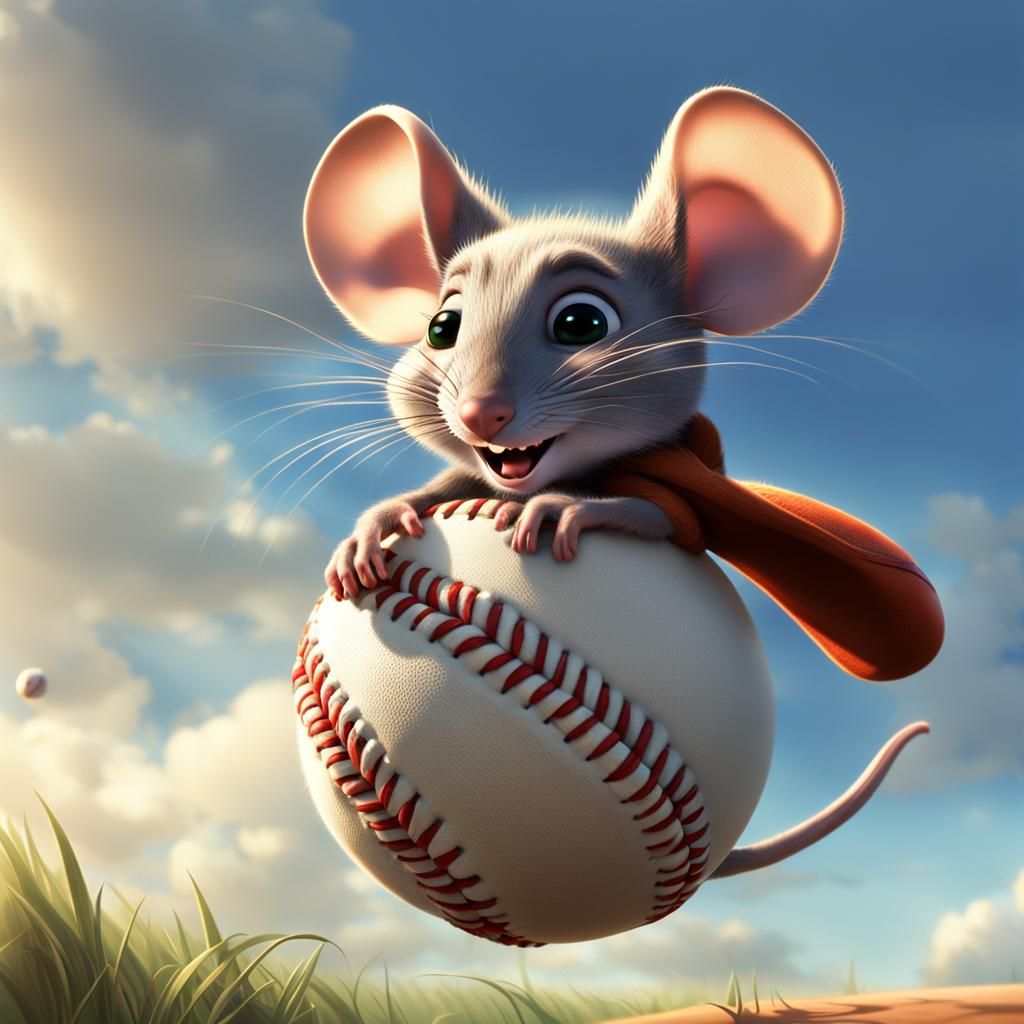 Funny Mouse on Baseball: 3D Digital Art
