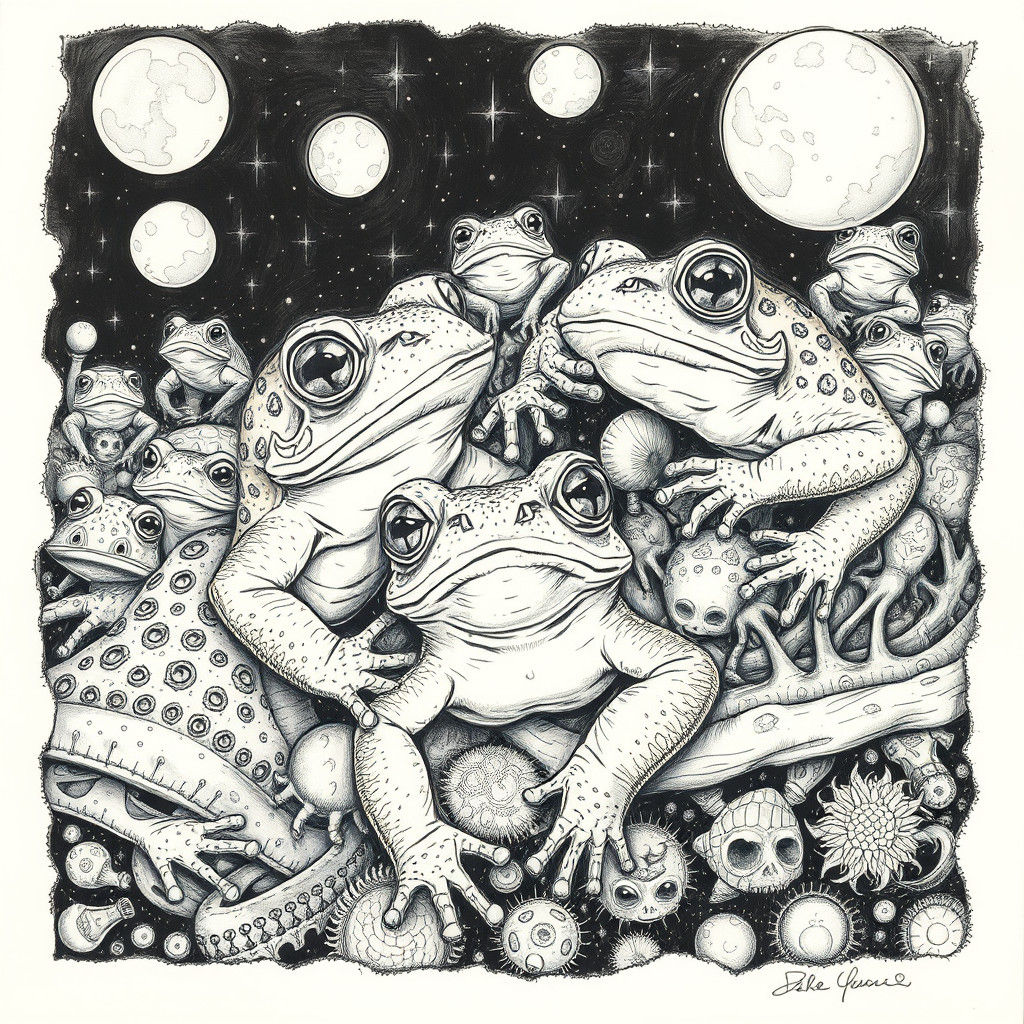 Psychedelic Toad Doodle Art in Charcoal