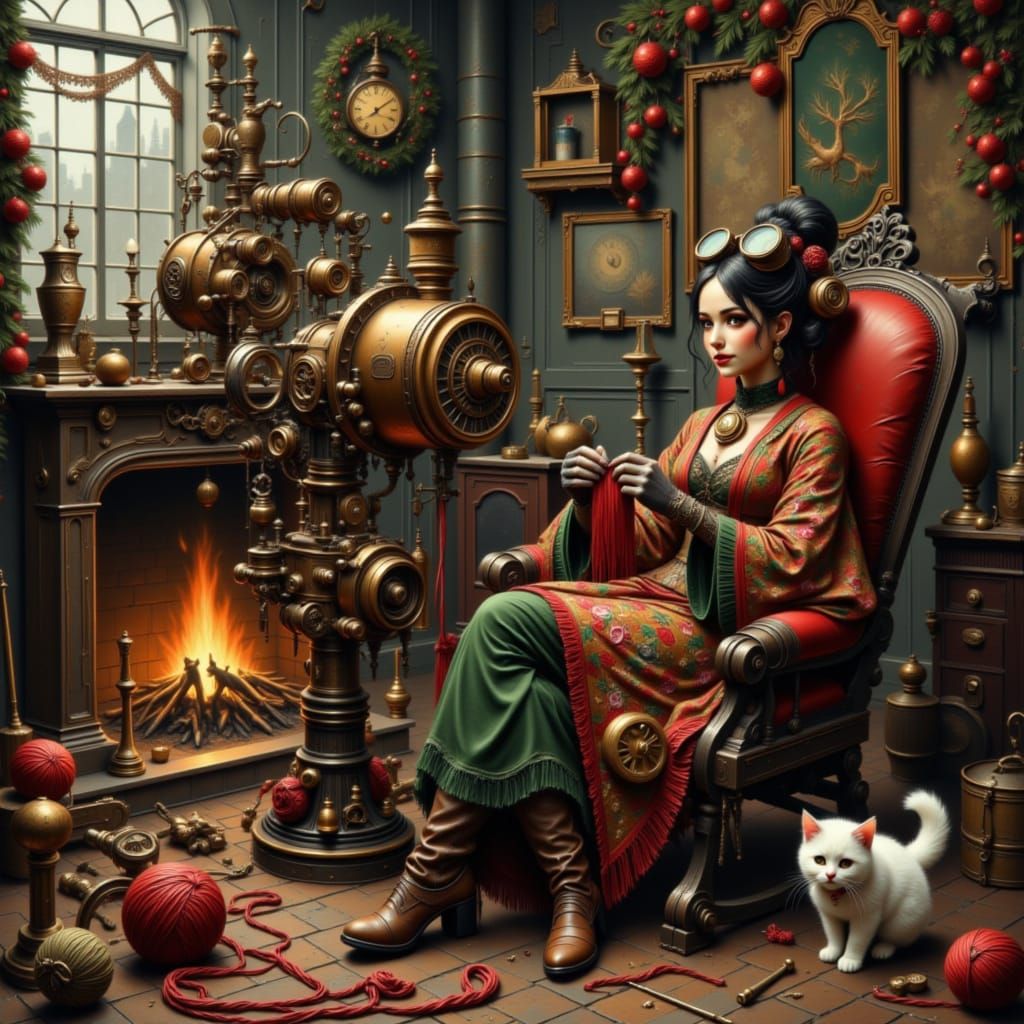 Steampunk Inventor Knitting Ugly Christmas Sweater