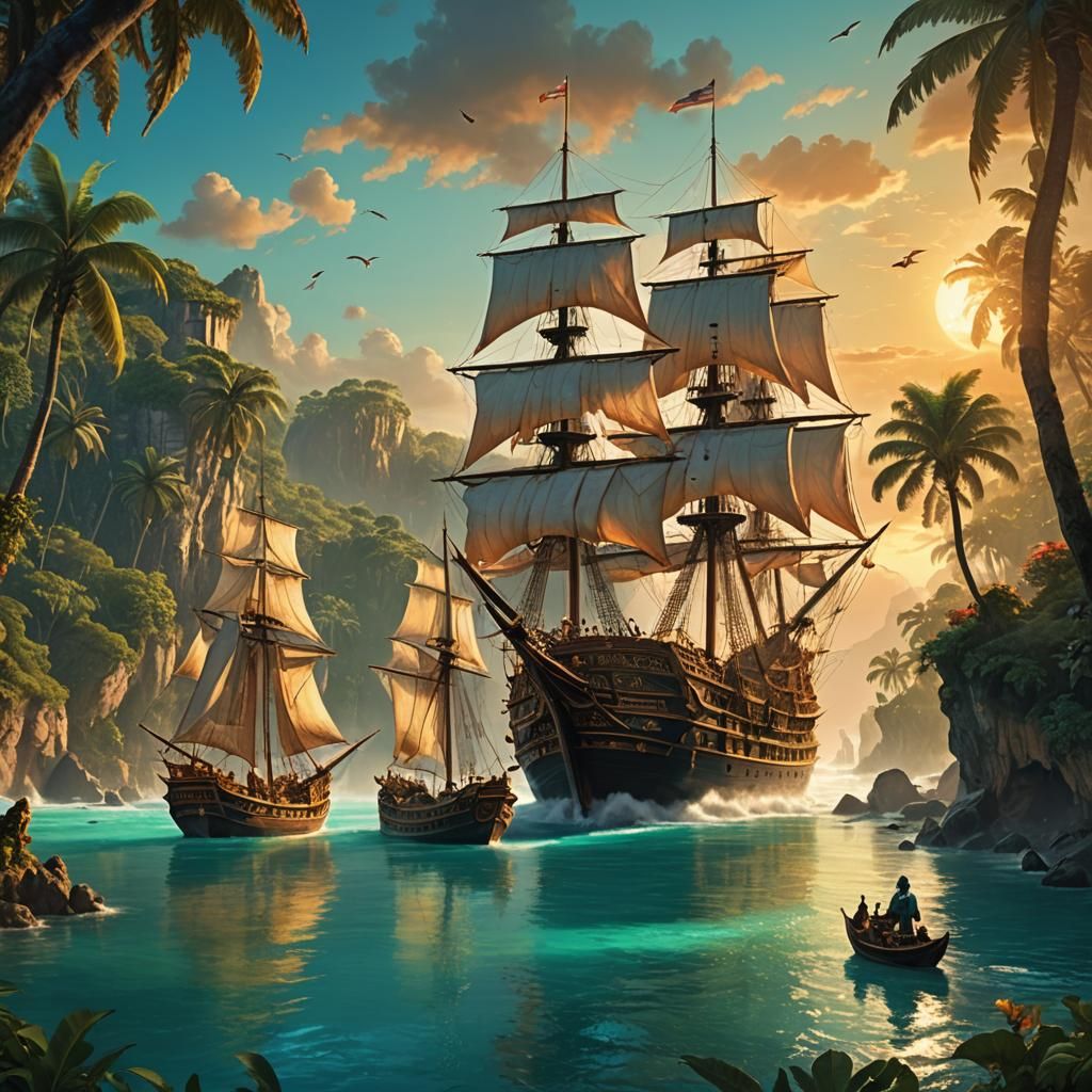 Nina, Pinta, Santa Maria Arrive: Digital Matte Painting