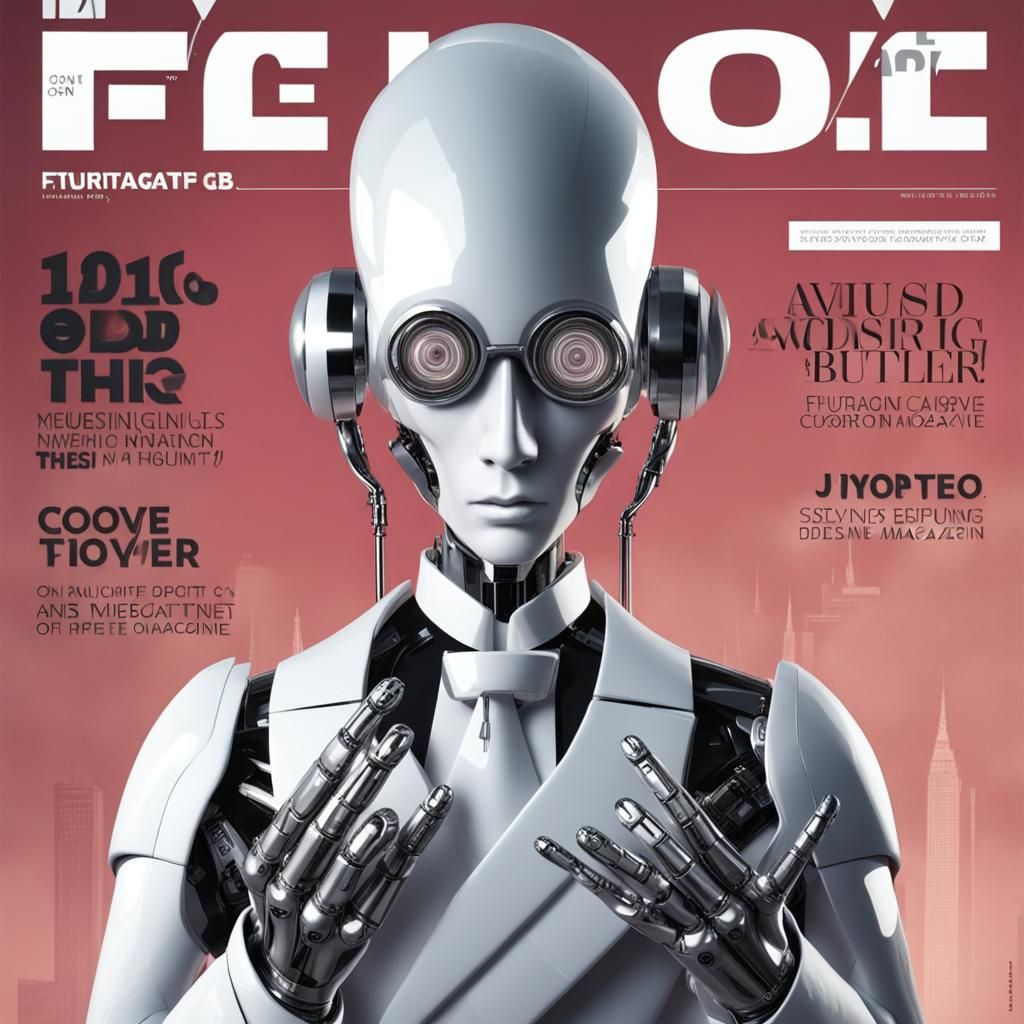 Futuristic Cyborg Robot Butler on Magazine Cover