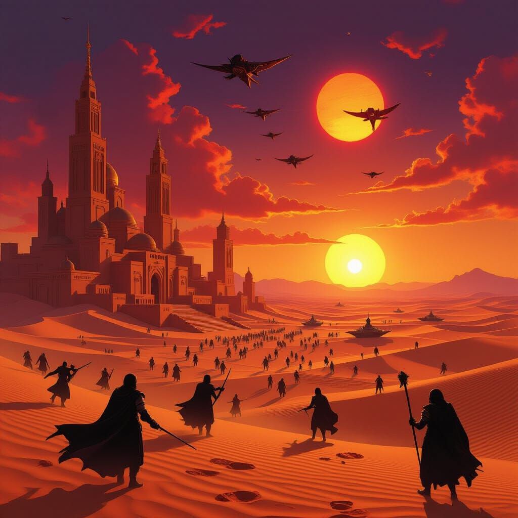 Surrealism style war scene in Dune Empire..  a great battle ...