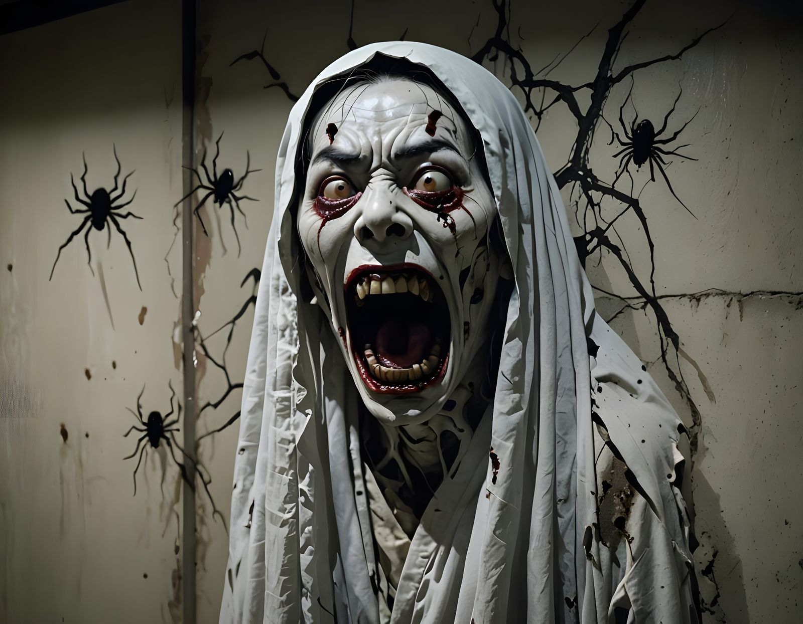 Disturbing Japanese Horror Ghost Crawling from Wall