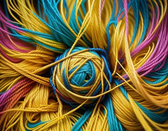 Tangled Yellow Yarn in Abstract Expressionism