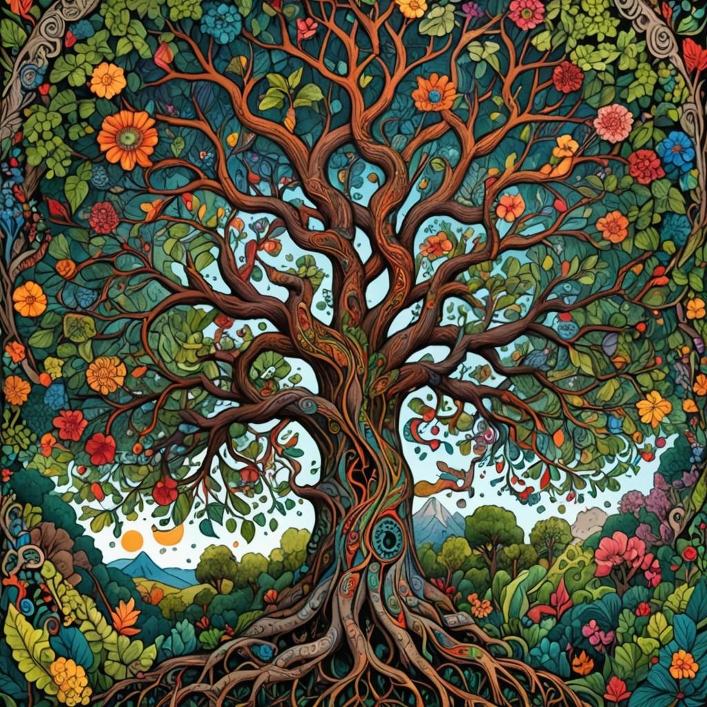 Colorful Zentangle Tree of Life