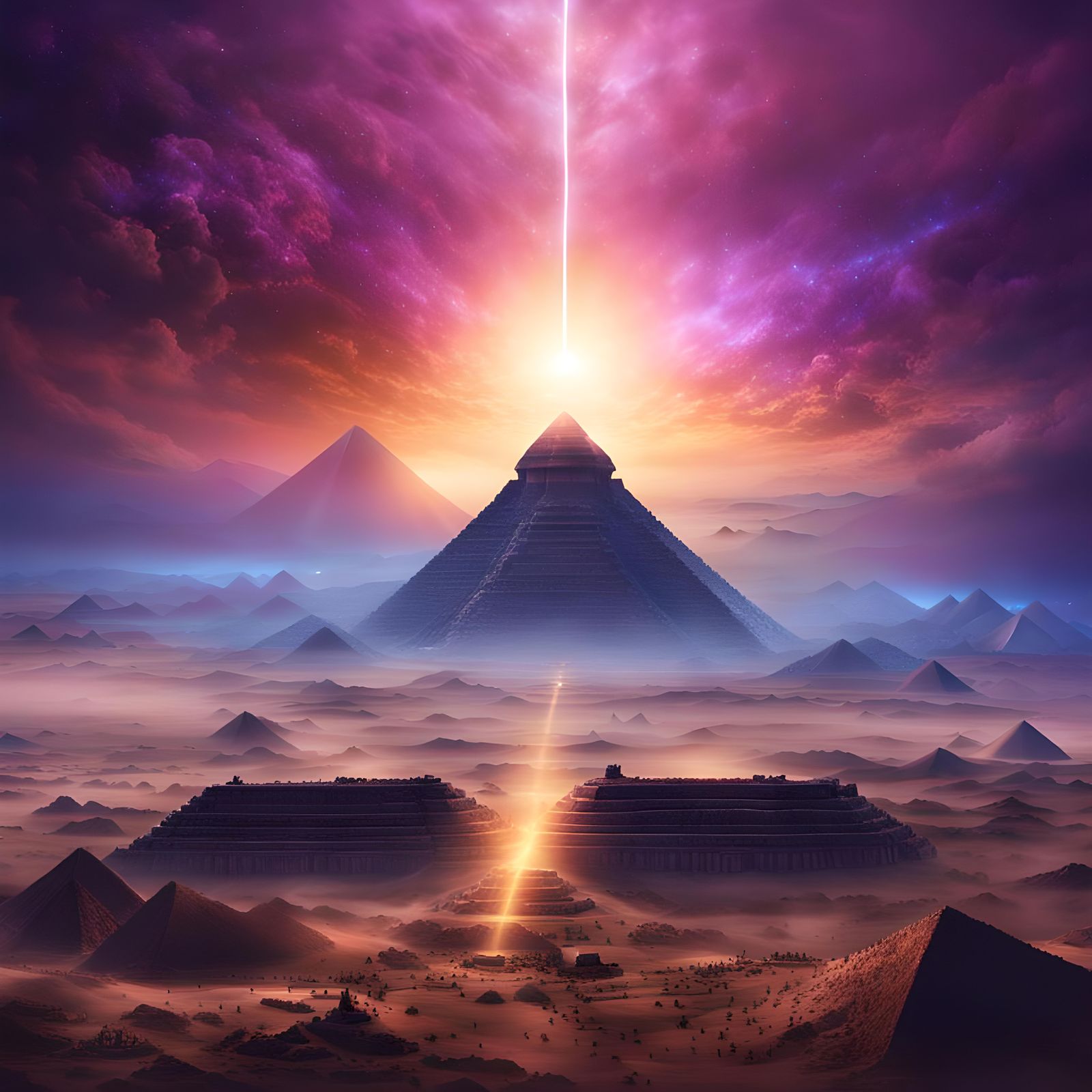 Giza Pyramids Floating with Celestial Beings