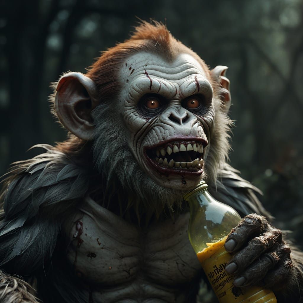 Hyper-Realistic Zombie Monkey Monster Clown Toddler in Close...