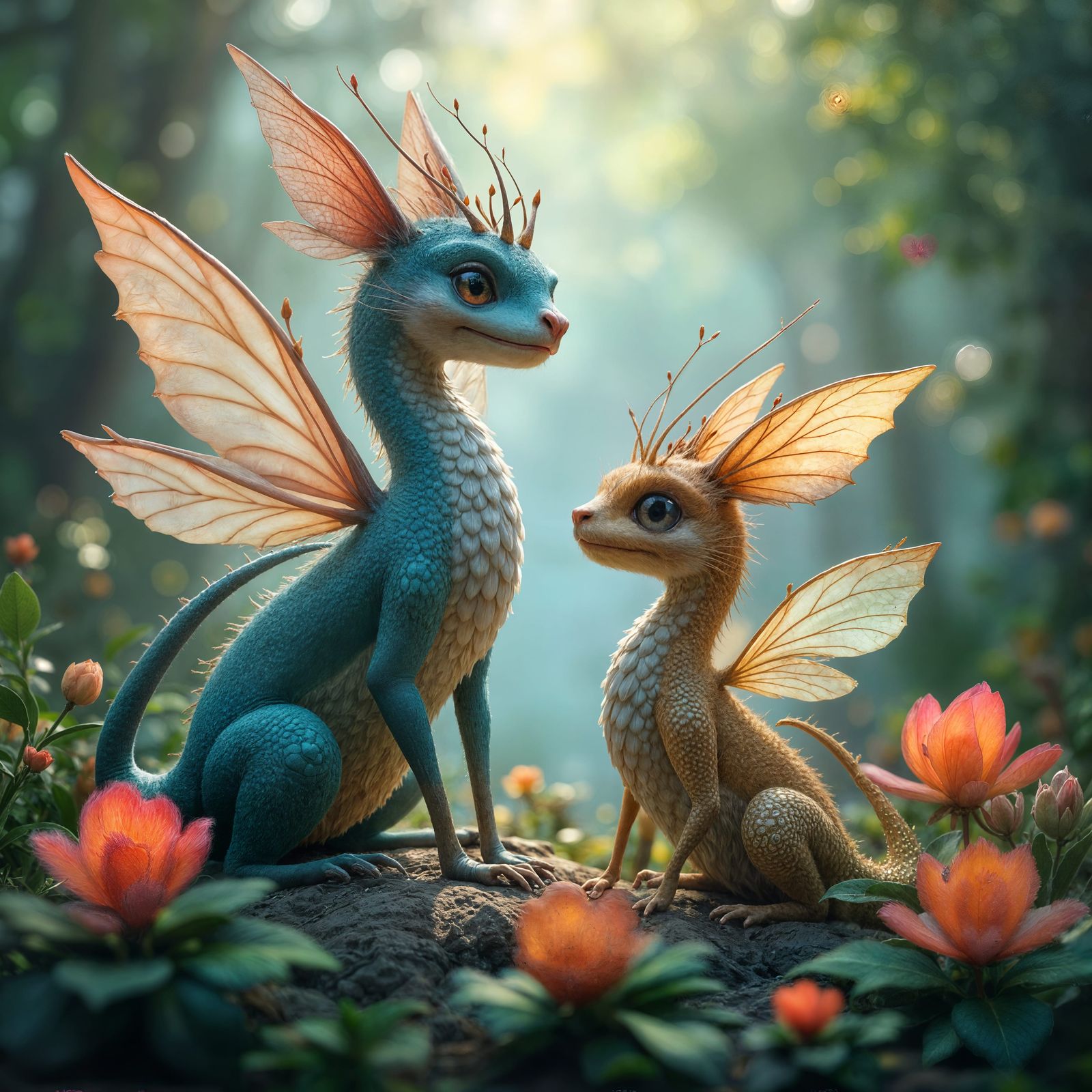 Whimsical Creatures in a Dreamlike Garden
